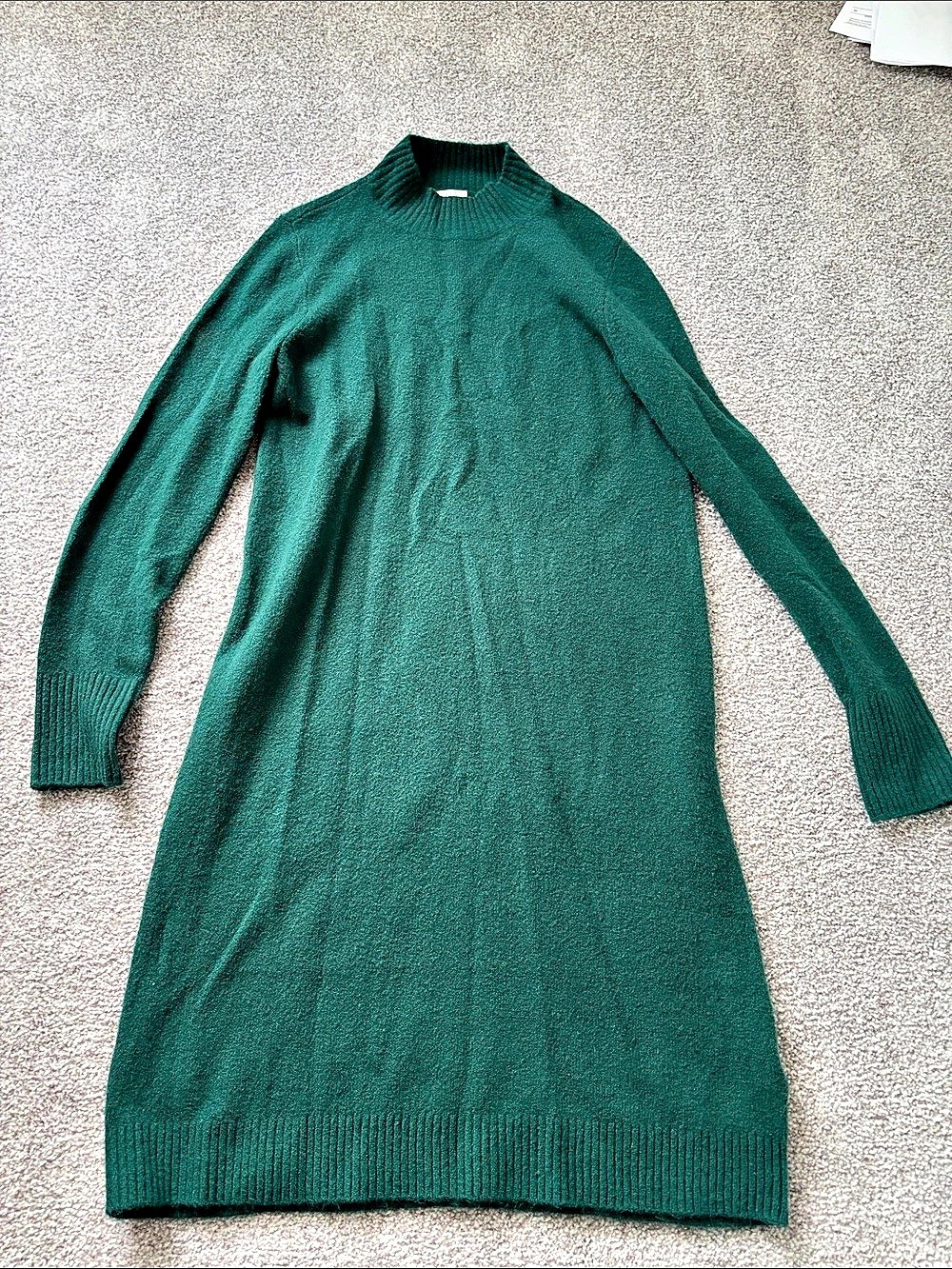 J.Crew Mockneck Sweater-Dress in Extra-Soft Yarn Green Wool Midi Dress